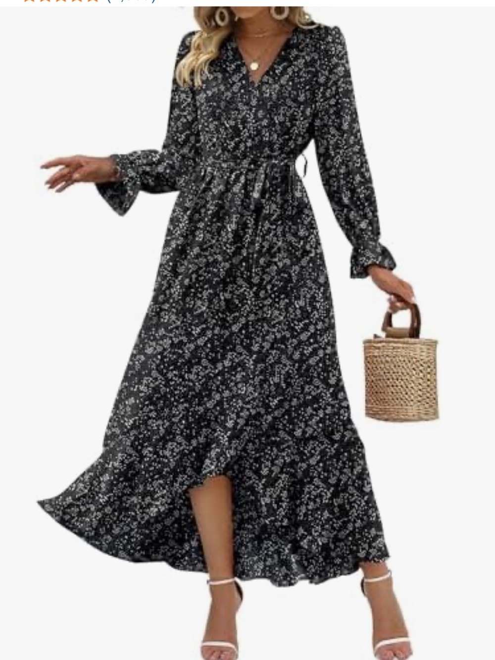 BTFBM Floral V-Neck Black MAXI Dress